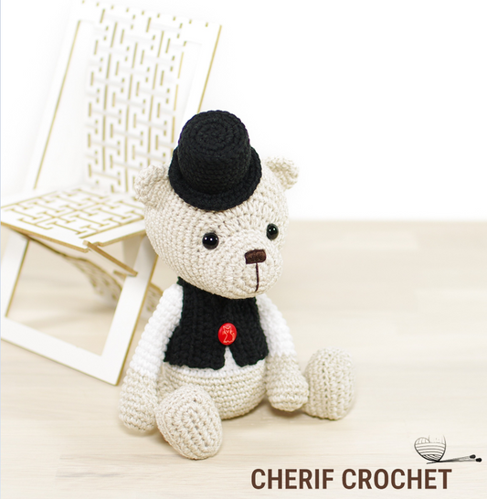 Teddy Bear In a Vest and Top Hat Crochet Pattern